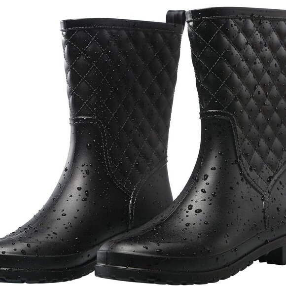 Women Rain Boots Waterproof Mid Calf Lightweight Stylish Gardening Shoes - Picture 1 of 7